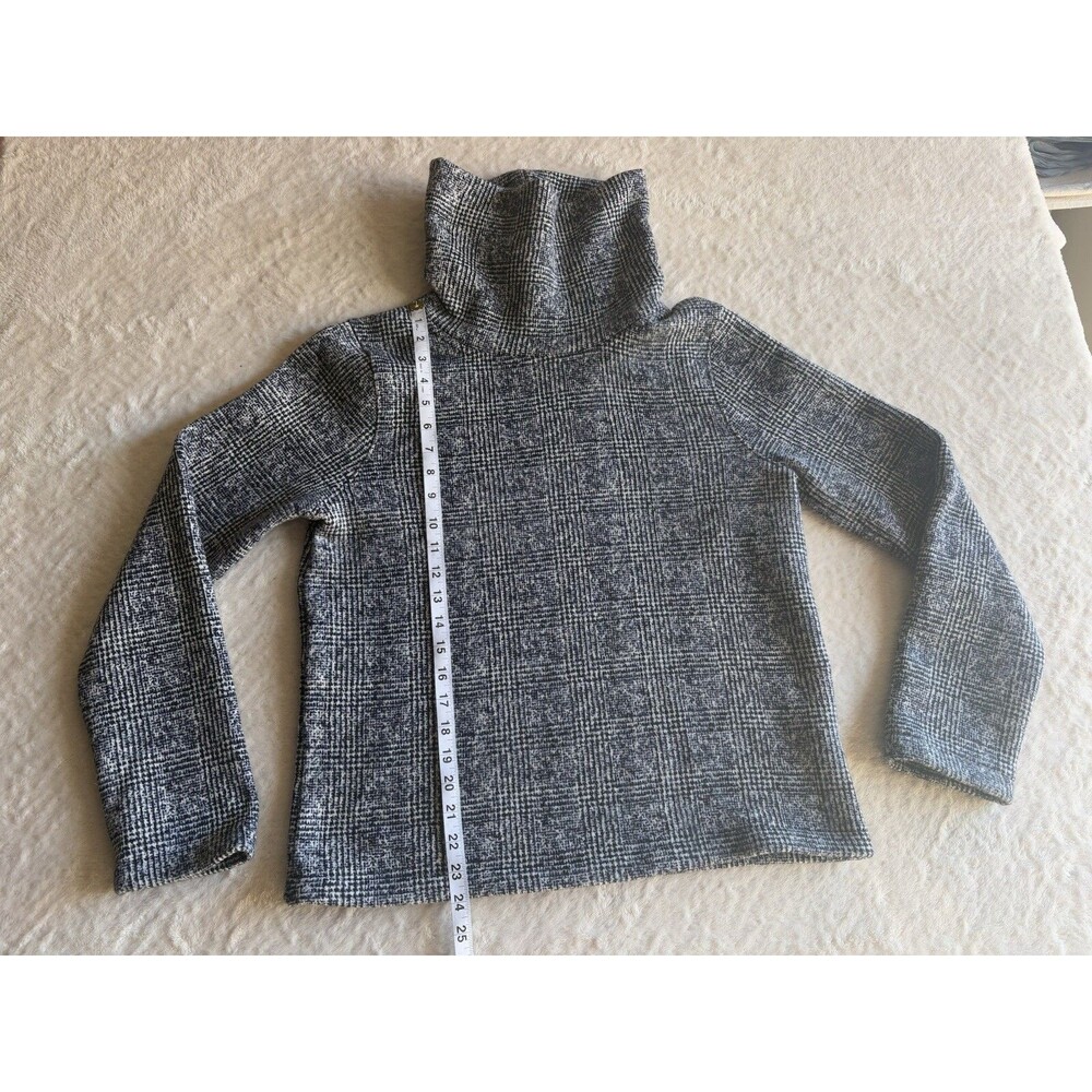 J.Crew Womens L Turtle Neck Sweater Blue White Fleece Lined Pull Over Soft Light
